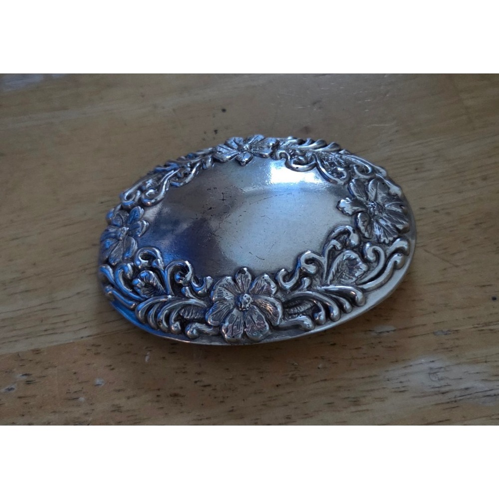 Vintage 1996 Western Belt Buckle Silver Tone Oval Floral Engraved Scrollwork 3x2
